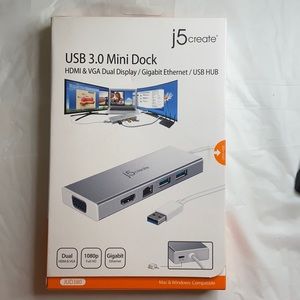 j5create USB 3.0 Mini Dock HDMI & VGA Dual Display/ Gigabit Ethernet/ USB Hub